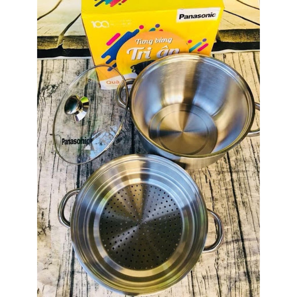 Bộ nồi và xửng hấp inox 430 bếp từ 1 đáy HT COOK 28cm nắp kính dùng được bếp từ - bảo hành 1 tháng luôn