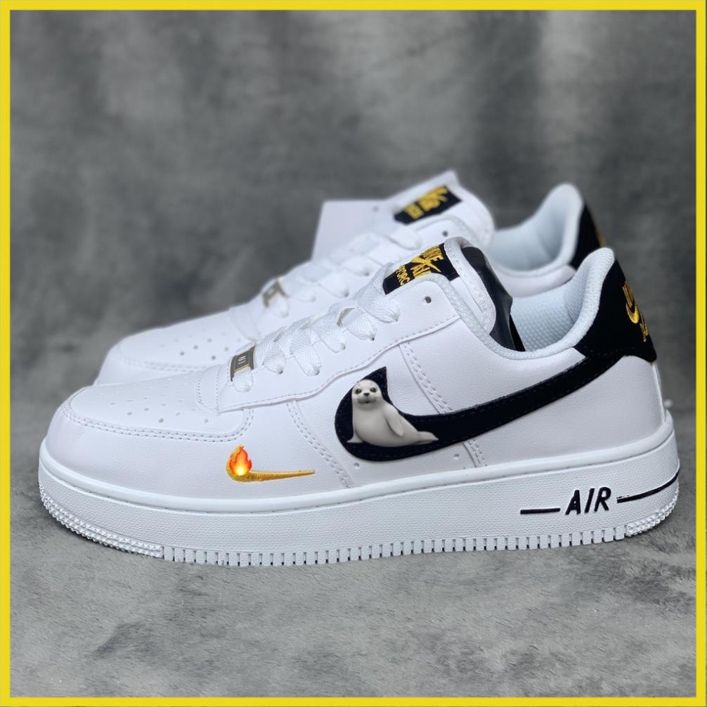 Giày Thể Thao Nam Nữ logo thêu vàng ,Giày_nike Trắng vệt đen Air Force 1 Hàng Đẹp Full Box Bill hót nam nữ 2023