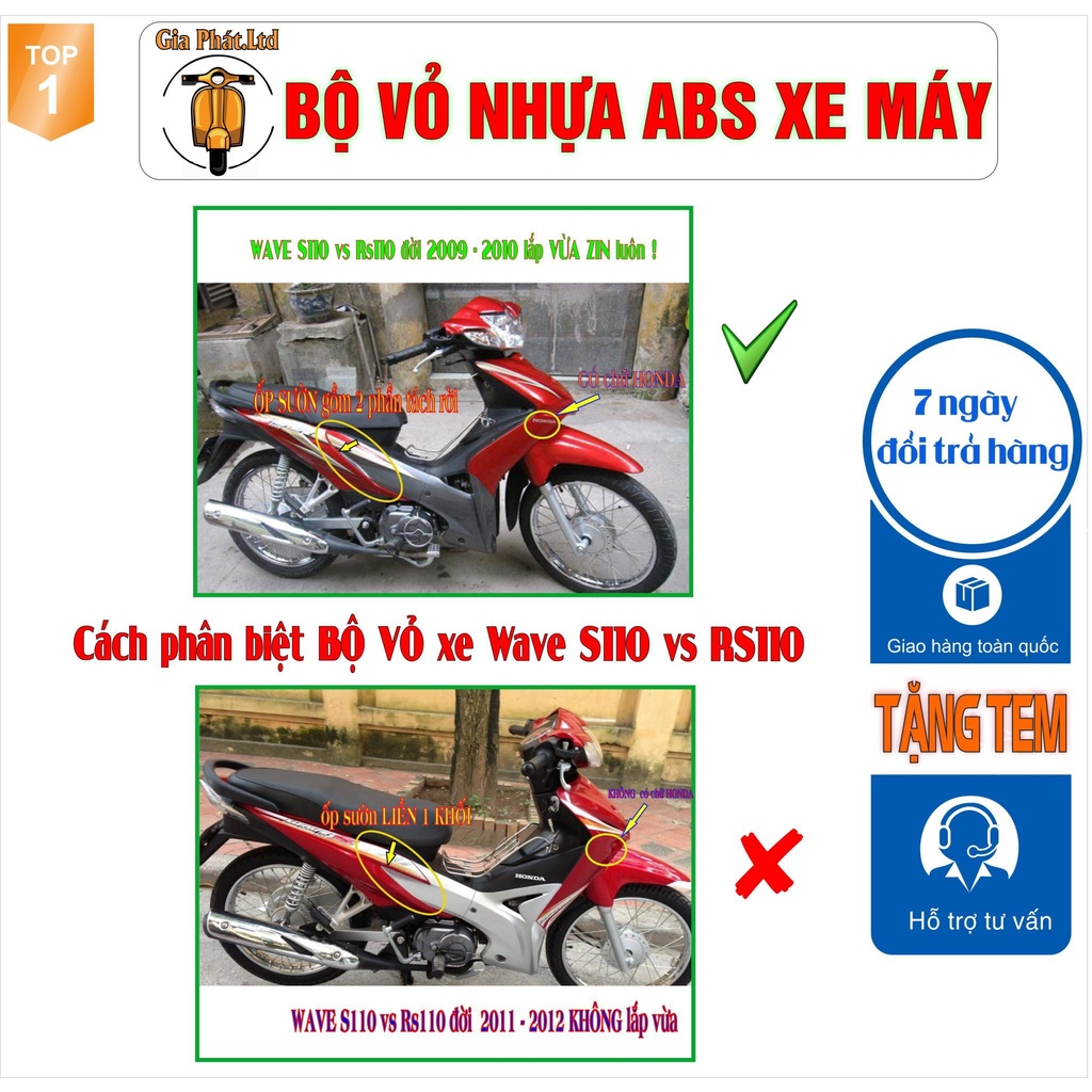 Bộ dàn áo xe WAVE S110 - RS110 màu TRẮNG, nhựa ABS nguyên sinh_GPP-546