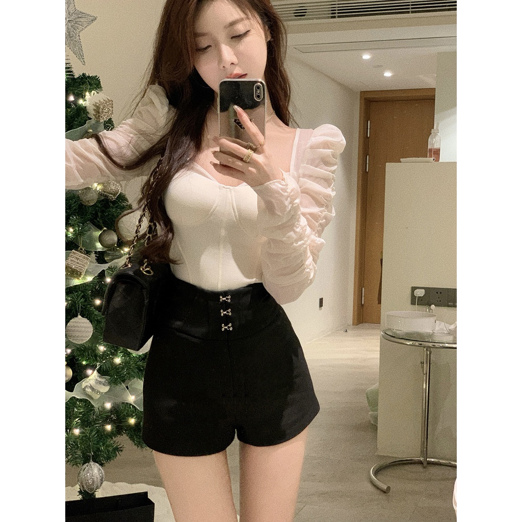 Bộ Áo Sơ Mi + Quần Short Lưng Cao Thời Trang Mùa Xuân 2023 Phong Cách Mới Cho Nữ