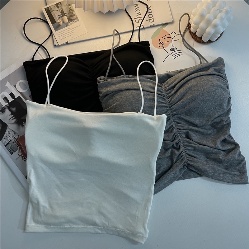 Áo Hai Dây 100 Mảnh Xếp Ly Gợi Cảm Thời Trang Mùa Hè Hàn Quốc Mới Cho Nữ