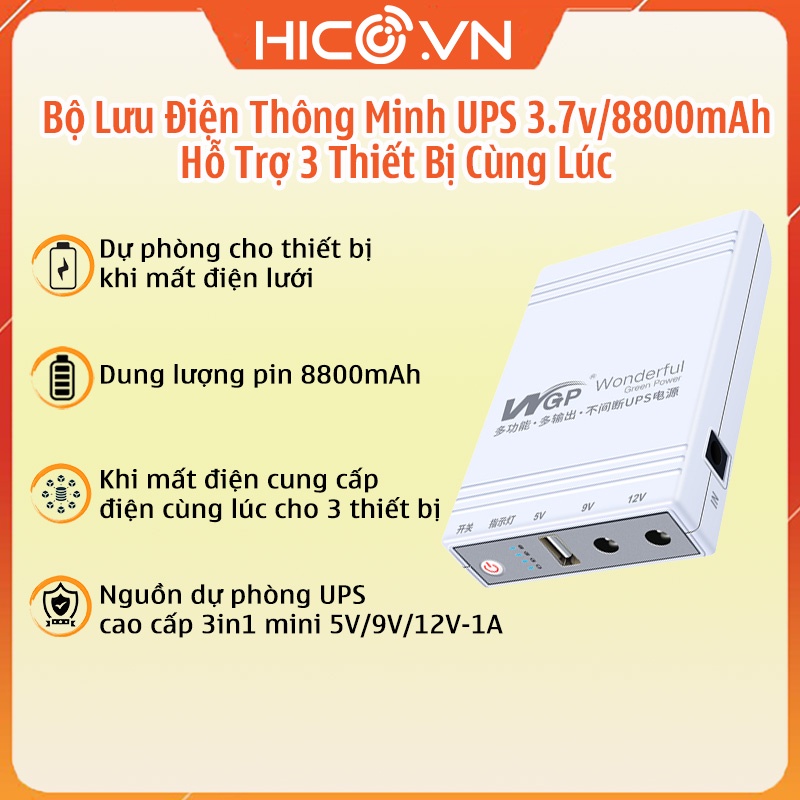 Bộ Lưu Điện Thông Minh UPS 3.7v/ 8800mAh, Nguồn Sạc Dự Phòng UPS Cao Cấp Hỗ Trợ 3 Thiết Bị Cùng Lúc