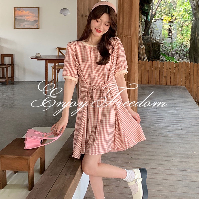 Đầm Thiết Kế Mỏng Họa Tiết Sọc Caro Thiết Kế Mới Thời Trang Theo Phong Cách Hàn Quốc Cho Nữ