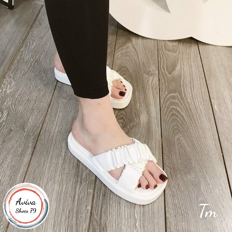 Dép mút bọc quai chéo 3cm xinh xắn chất da mờ bền đẹp nhẹ dễ phối đồ