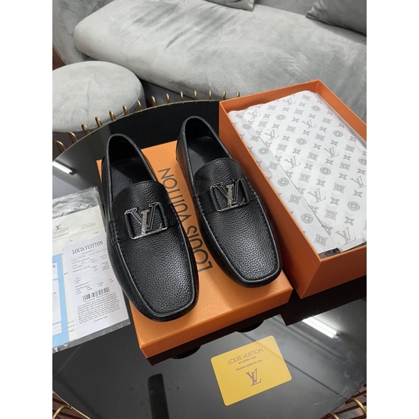 Giày lười nam da thật  Louis VT , giày mọi lót da đế cao su Bản đẹp fullbox thẻ bill.