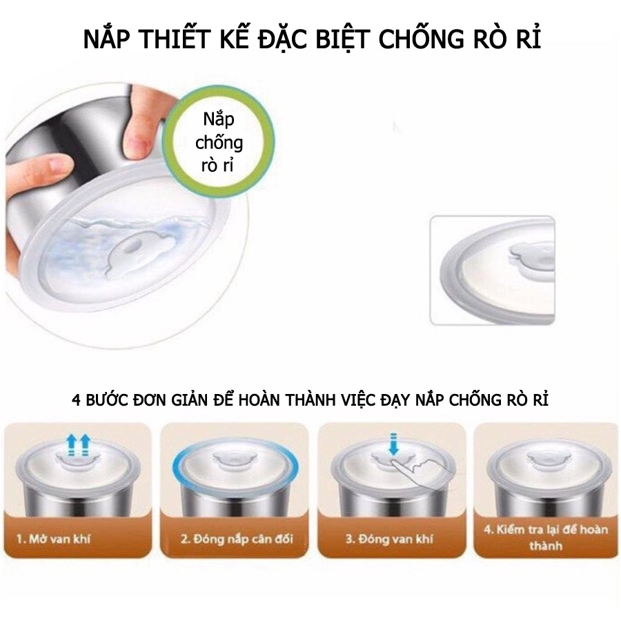 Hộp cơm cắm điện Bear, hâm nóng và tự nấu chín thức ăn, 3 khay Inox 2L – Hàng chính hãng BH 6-18 tháng