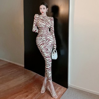 18YX1141 European and American 2023 sexy printed hollow-out long sleeve slim-fit dress for women ZA5C