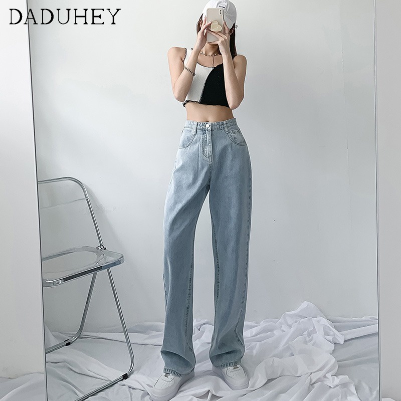 Quần jeans ống rộng eo cao thời trang đường phố sành điệu với 6 màu tùy chọn dành cho nữ