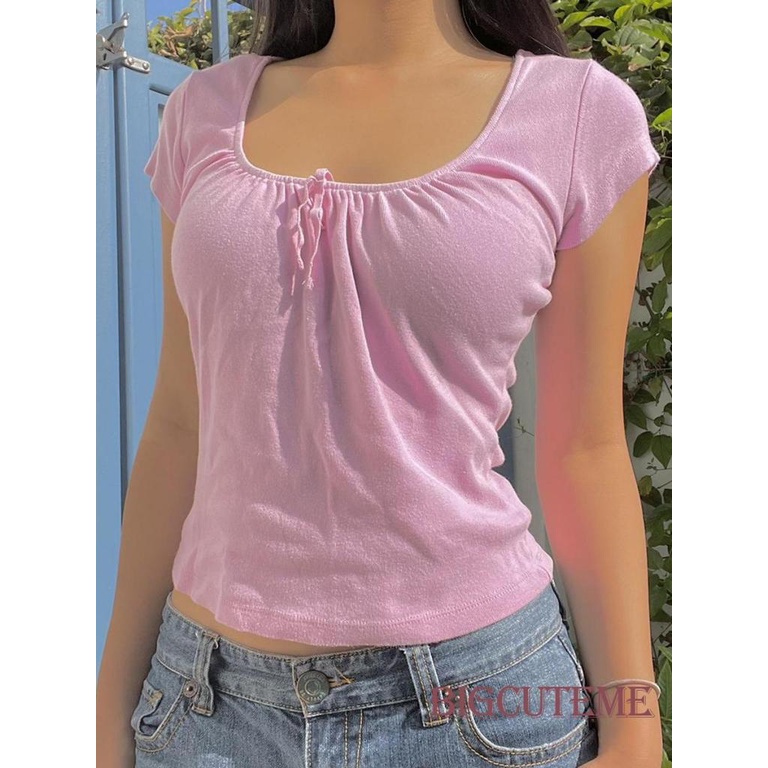 Áo Croptop Cổ Vuông Tay Ngắn Dáng Ôm Cột Dây Thời Trang Mùa Hè Cho Nữ