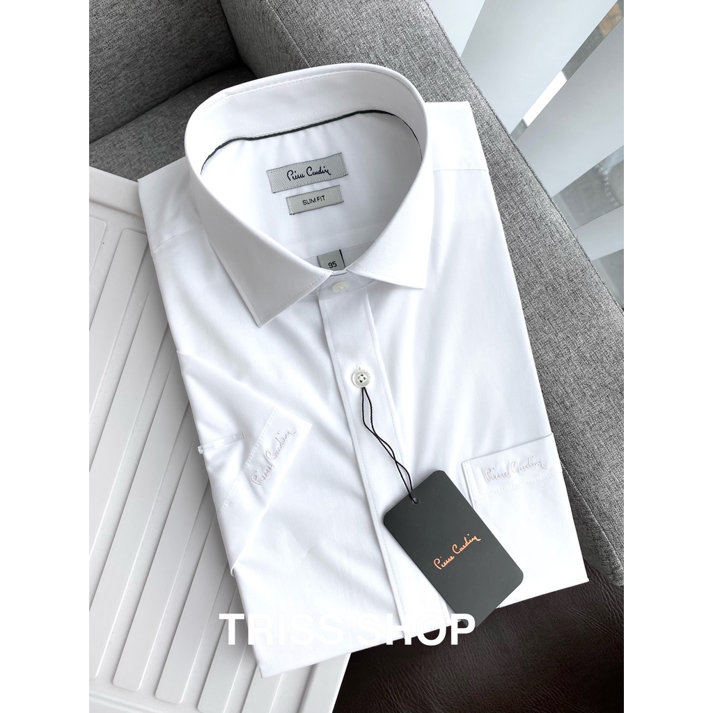 Áo sơ mi nam tay ngắn họa tiết caro cao cấp Pierre Cardin 13 xuất Hàn chất cotton không nhăn form slim