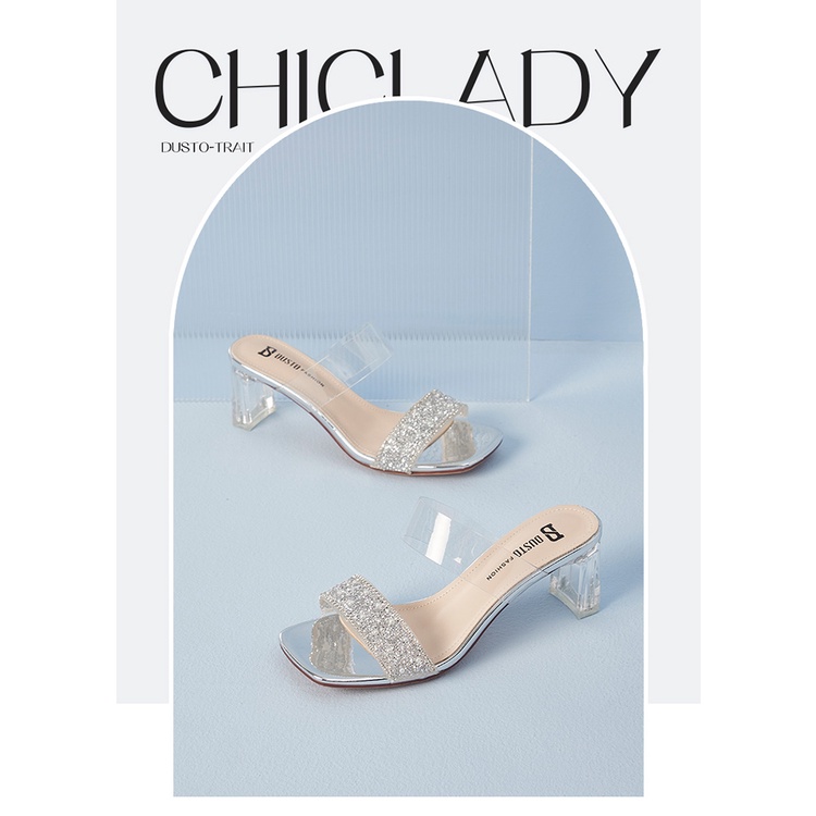 Guốc dép sandal cao gót dusto cao 6.5p thời trang công sở đẹp  cao cấp giá rẻ chắc chắn da mềm êm chân màu bạc-GDDT017