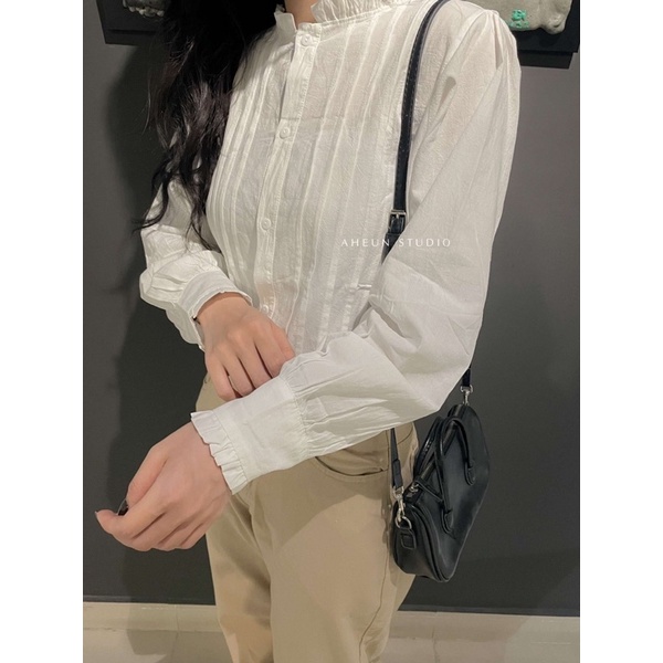 Áo sơ mi xếp ly dáng babydoll Hàn Quốc - WHITE BLOUSE