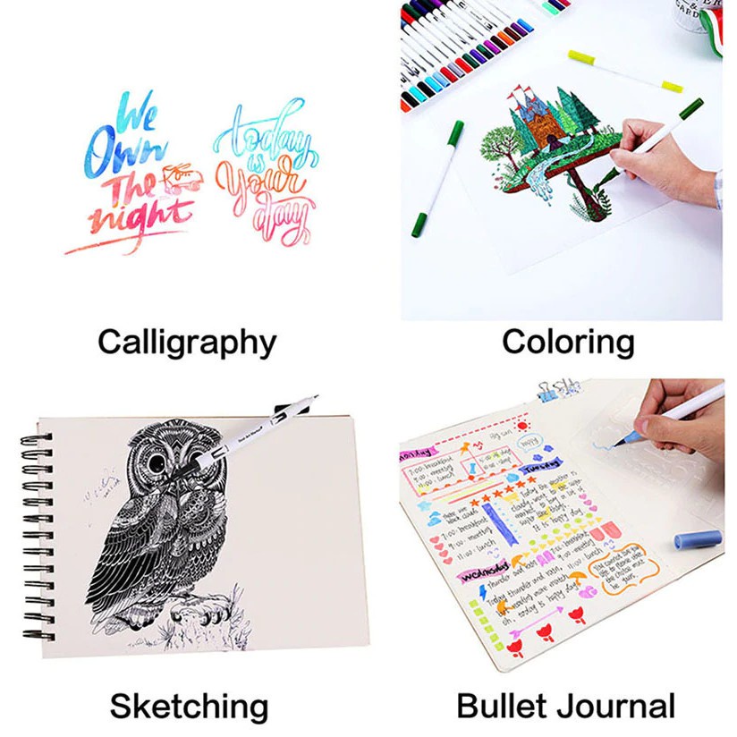 Bút viết tiêu đề Brush 12 màu 2 đầu viết calligraphy bút dạ màu marker nhiều màu trang trí bullet journal - Color House