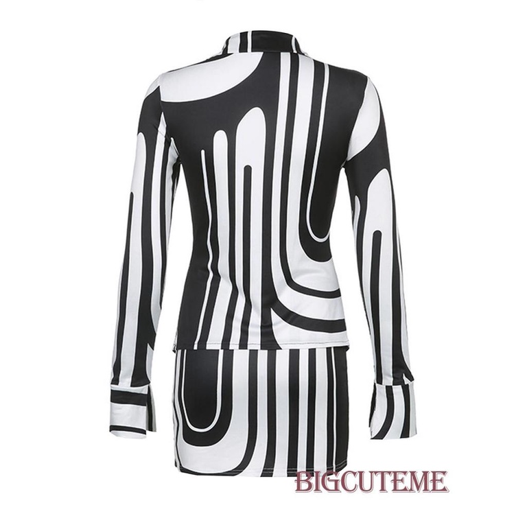 Bộ Trang Phục 2 Mảnh Gồm Áo Sơ Mi Tay Dài Cài Nút In Họa Tiết Trừu Tượng Và Chân Váy Mini Cho Nữ