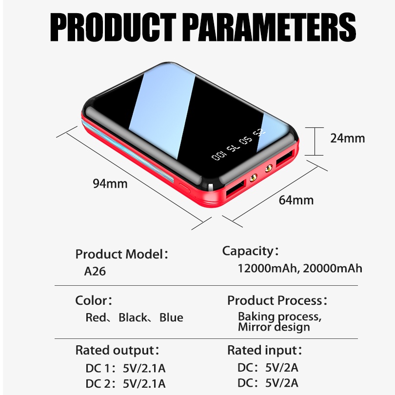 Pin Sạc Dự Phòng Mini 50000mAh Có Màn Hình LED Hiển Thị Cho Xiaomi Iphone Samsung