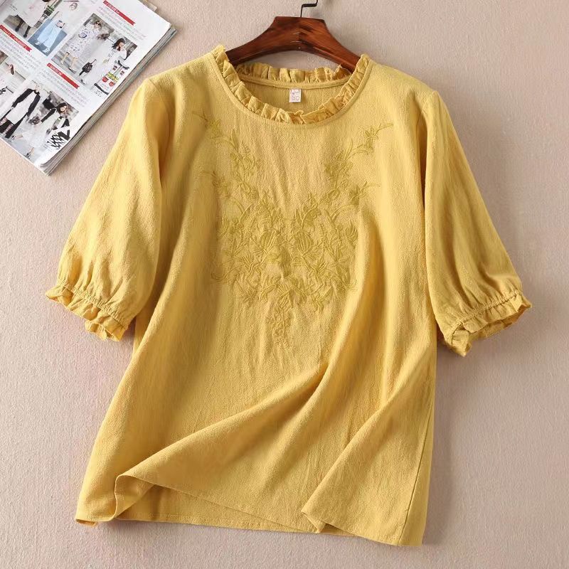 Áo Thun Cotton Lanh Tay Ngắn Phong Cách Phương Tây Thời Trang Mùa Hè 2023 Cho Nữ