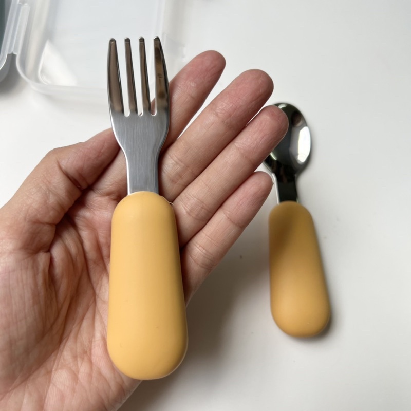 Thìa nĩa inox cán cầm silicon cho bé ăn dặm