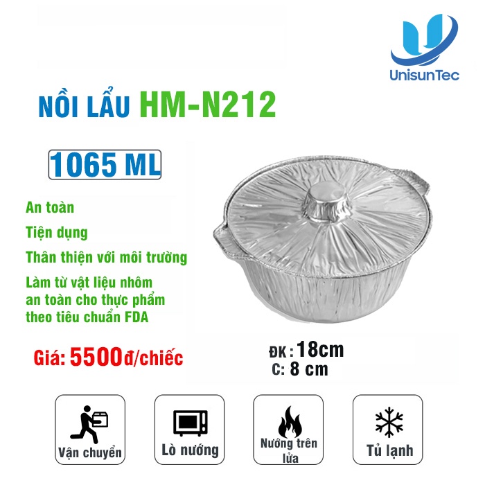 Set 5 chiếc nồi lẩu nhôm dùng 1 lần dung tích 1065ml HM-N212