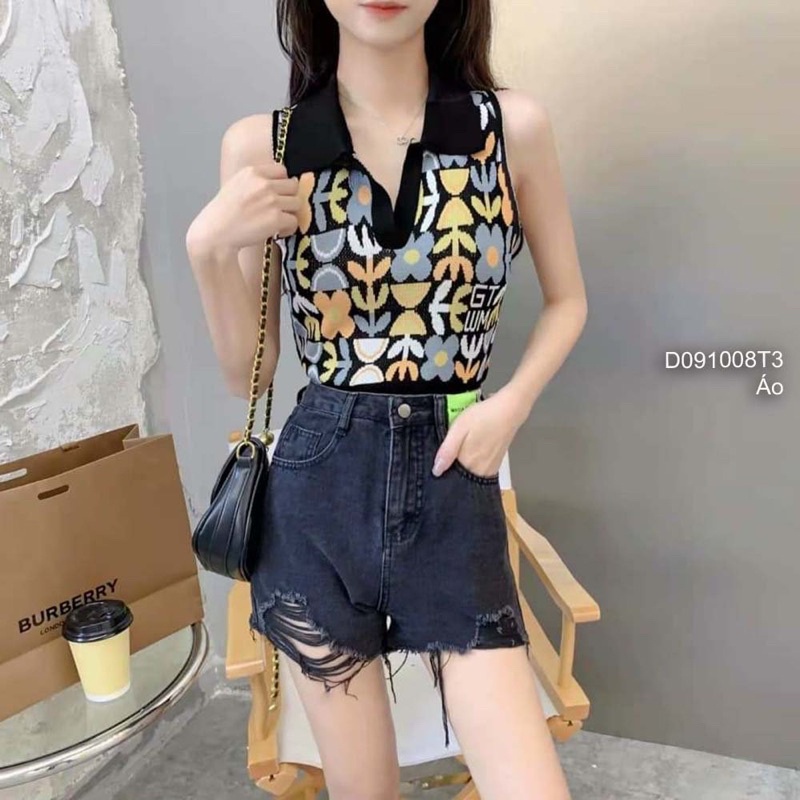 [L2M] Áo len Montoghi dệt kim 3 LỖ hoạ tiết HOA cổ đức siêu xinh