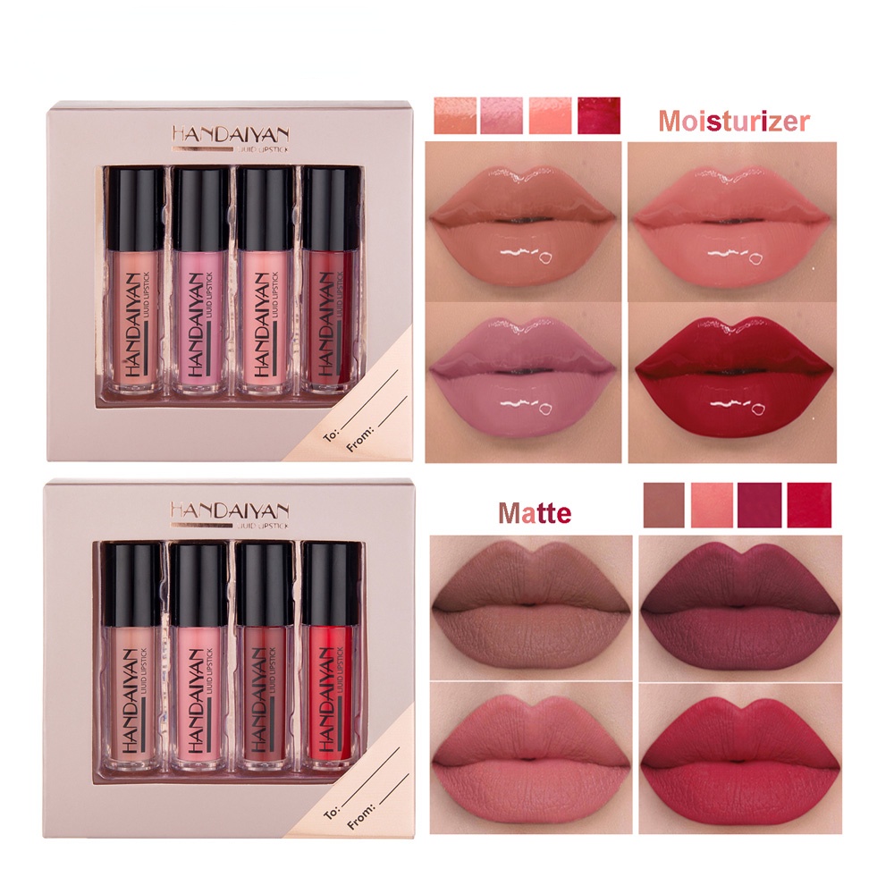 Set 4 Son Môi Dạng Lỏng Dưỡng Ẩm Chống Thấm Nước Màu Mờ Thời Trang Dành Cho Nữ