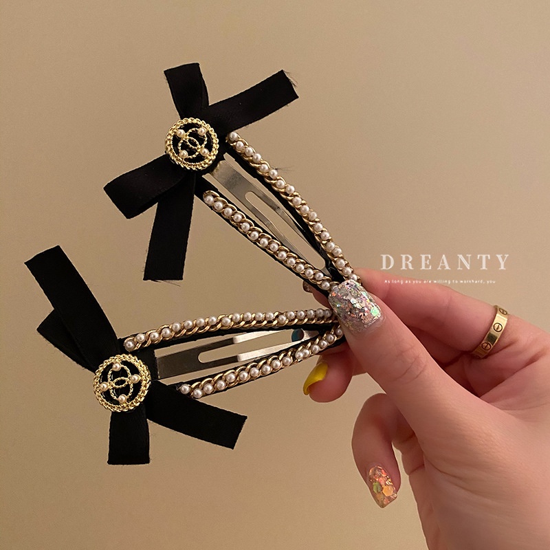 Kẹp Tóc Hình Nơ Đính Ngọc Trai Đơn Giản Phong Cách Hàn Quốc