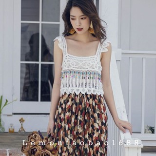 Áo 2 dây cánh tiên đi biển kiểu len móc phong cách boho lemontaobao