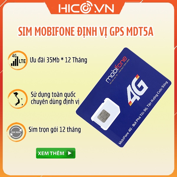 SIM Định Vị GPS Mobifone MDT5A Dùng Trọn Gói 12 Tháng Miễn Phí Mỗi Tháng 35mb- Thiết Bị Định Vị Không Ngắt Tín Hiệu