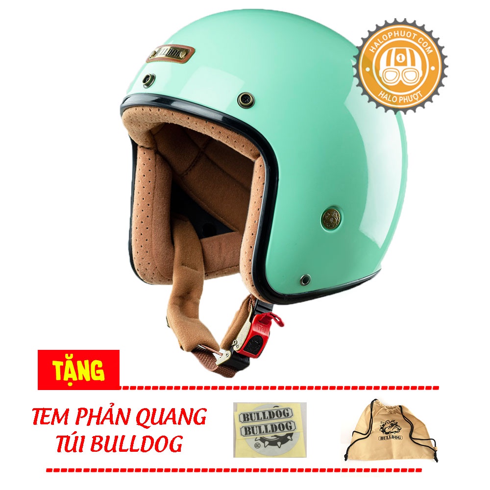 Mũ bảo hiểm 3/4 Bulldog 4U Xanh Mint (tặng túi vải, balo rút, tem phản quang)