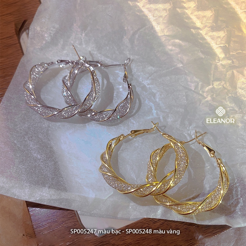 Bông tai nữ chuôi bạc 925 Eleanor Accessories hình tròn viền cong lượn sóng phụ kiện trang sức 5247