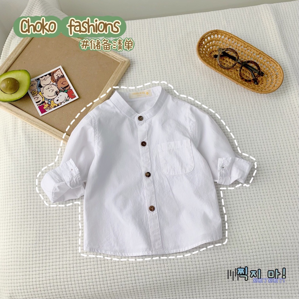 Áo sơ mi trắng dài tay Choko baby áo sơ mi cổ trụ dài tay cho bé