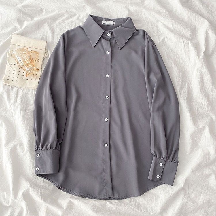 Áo Sơ Mi Morandi Tay Dài Màu Trơn Dáng Rộng Thời Trang Xuân Thu Cho Nữ