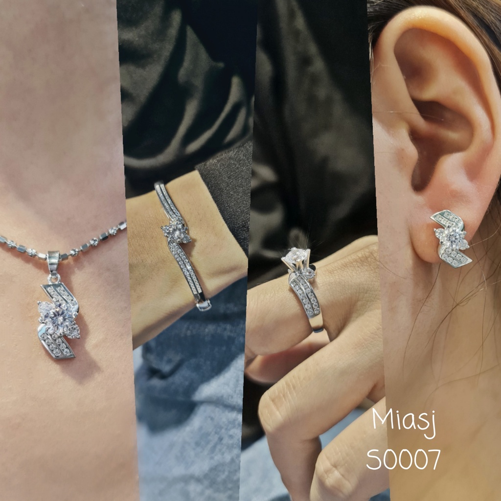 Set bộ 4 món nạm đá CZ cao cấp miễn phí Xi Kim | MiASJ Trang sức bạc