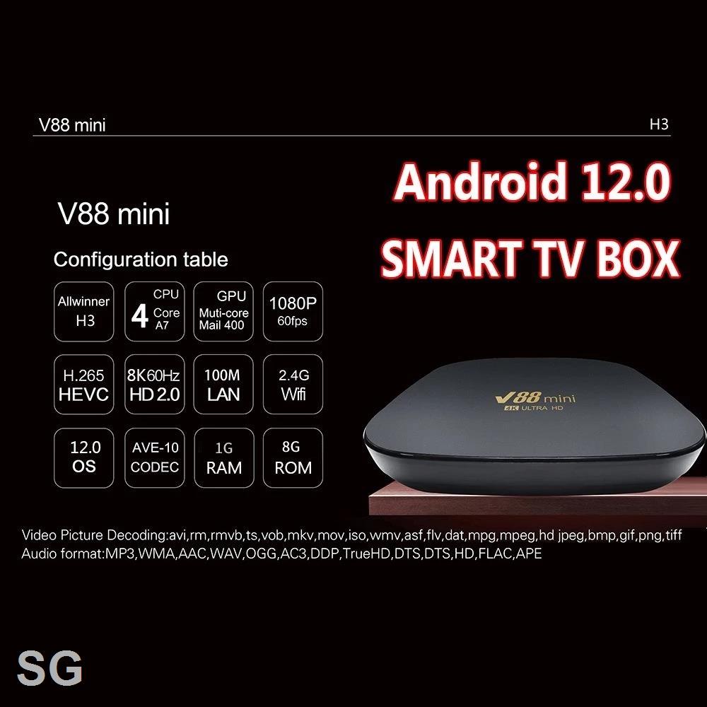Đầu TV box V88 Nuevo mini Thông Minh Android 12.0 AllWinner H3 quad core 2.4G WIFI 8K 8GB + 128GB ChấT LượNg Cao Phụ Kiện Điện Tử 265 H 265 H Chất Lượng Cao