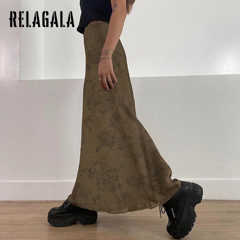 Chân Váy Dài Lưng Cao In Họa Tiết Phong Cách Retro Thời Trang 2023 Cho Nữ