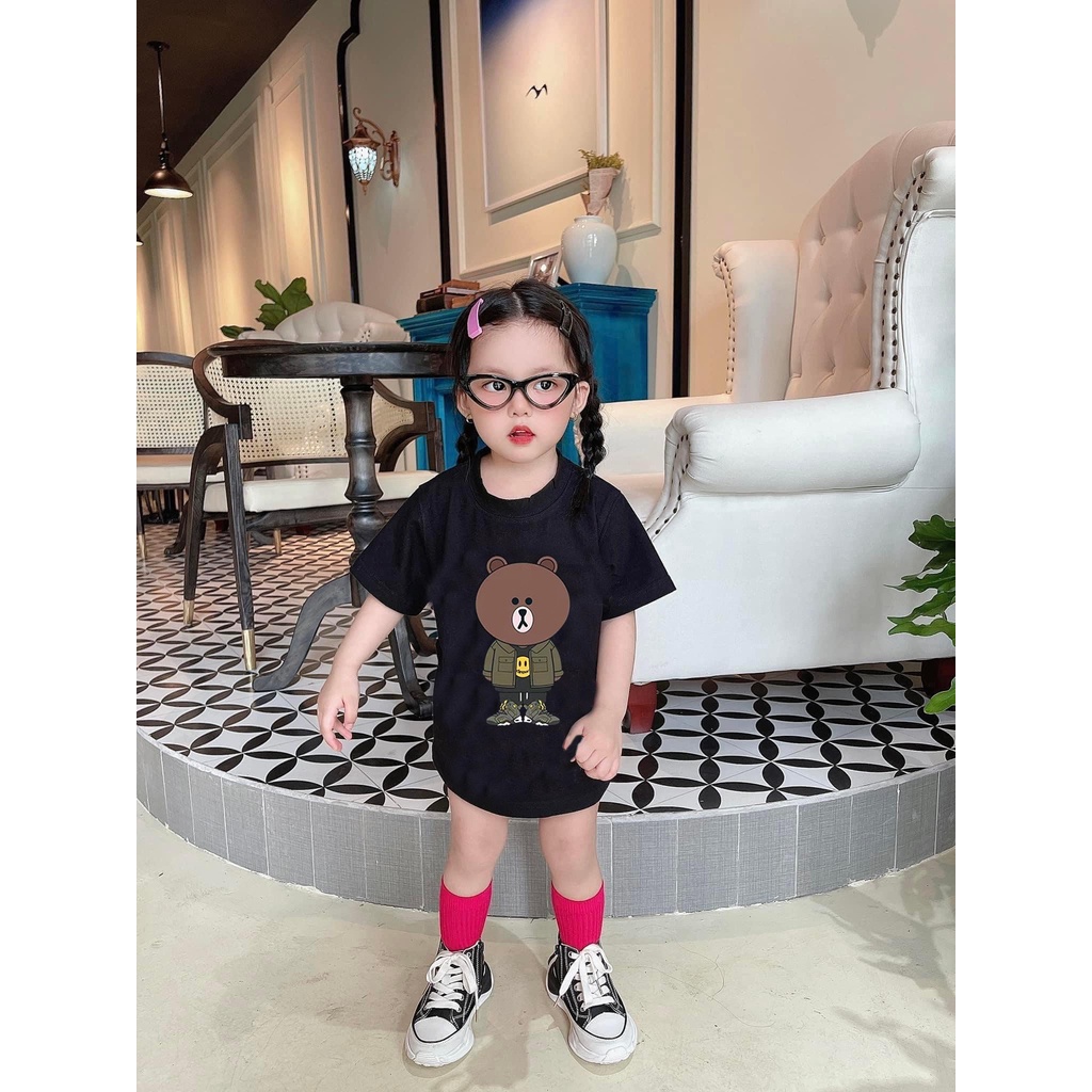 Áo thun gấu drew nâu brow cho bé , áo phông gia đình trẻ em unisex , Kid_genz