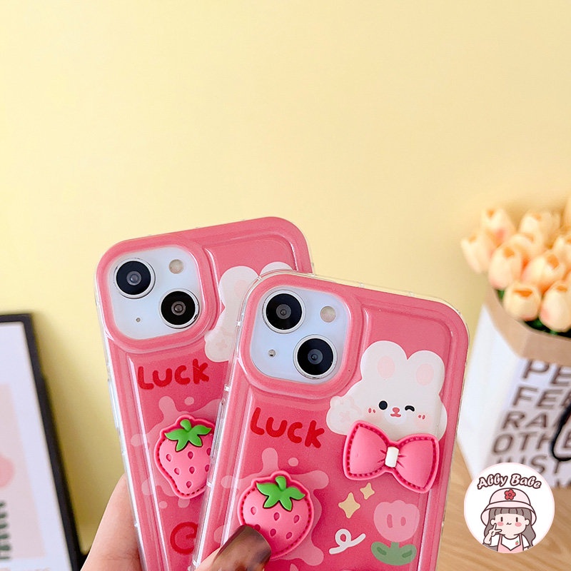 Ốp Điện Thoại TPU Mềm Chống Mồ Hôi Hình Thỏ / Dâu Tây 3D Cho IPhone 14 Pro Max 13 12 11 Pro Max