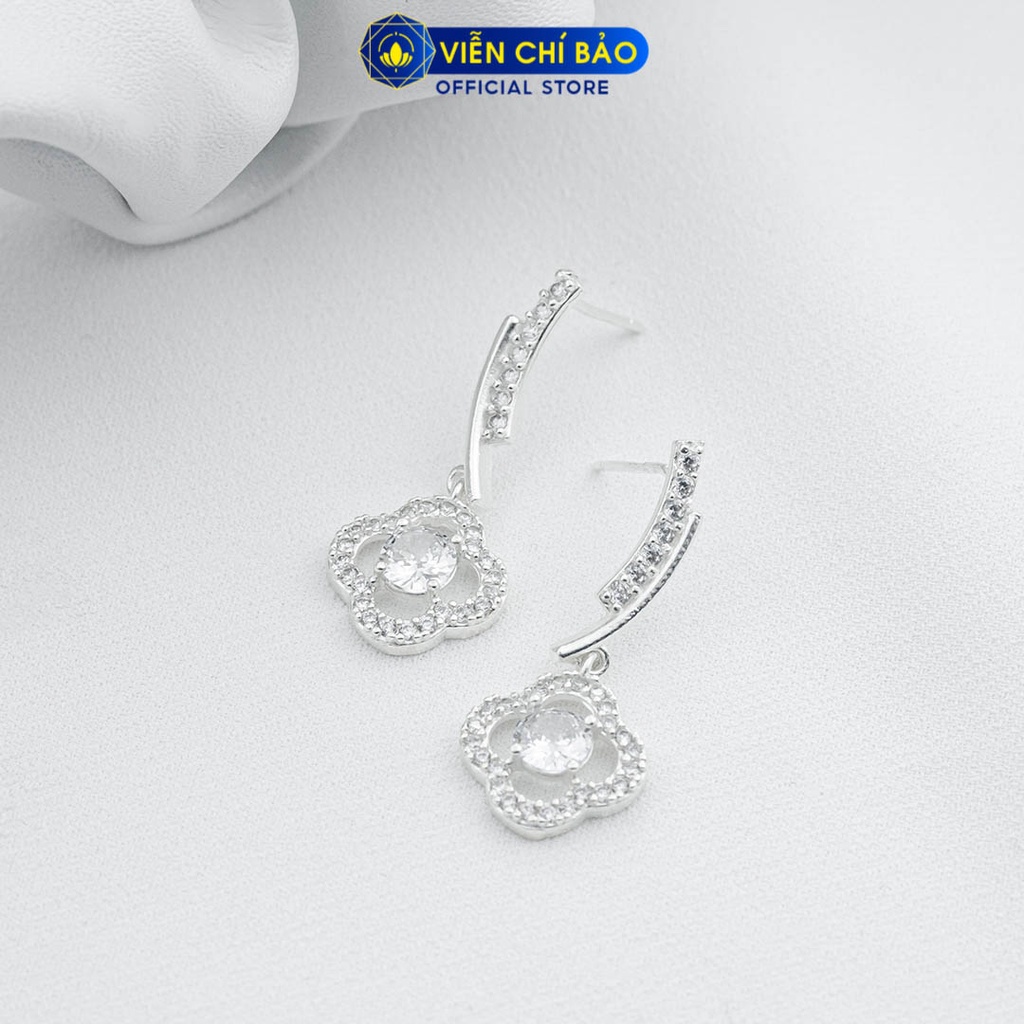 Khuyên tai bạc nữ cành hoa đá vuông chất liệu bạc 925 thời trang phụ kiện trang sức nữ Viễn Chí Bảo B400767