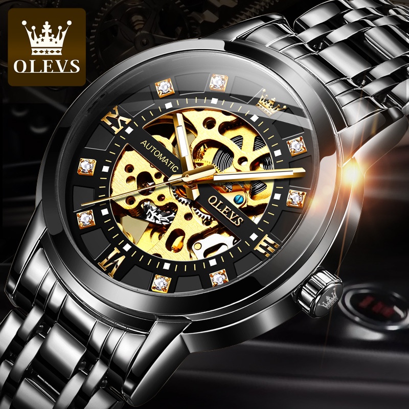 Đồng hồ nam Olevs máy cơ size 41mm,dây đeo thép,chống nước 30m