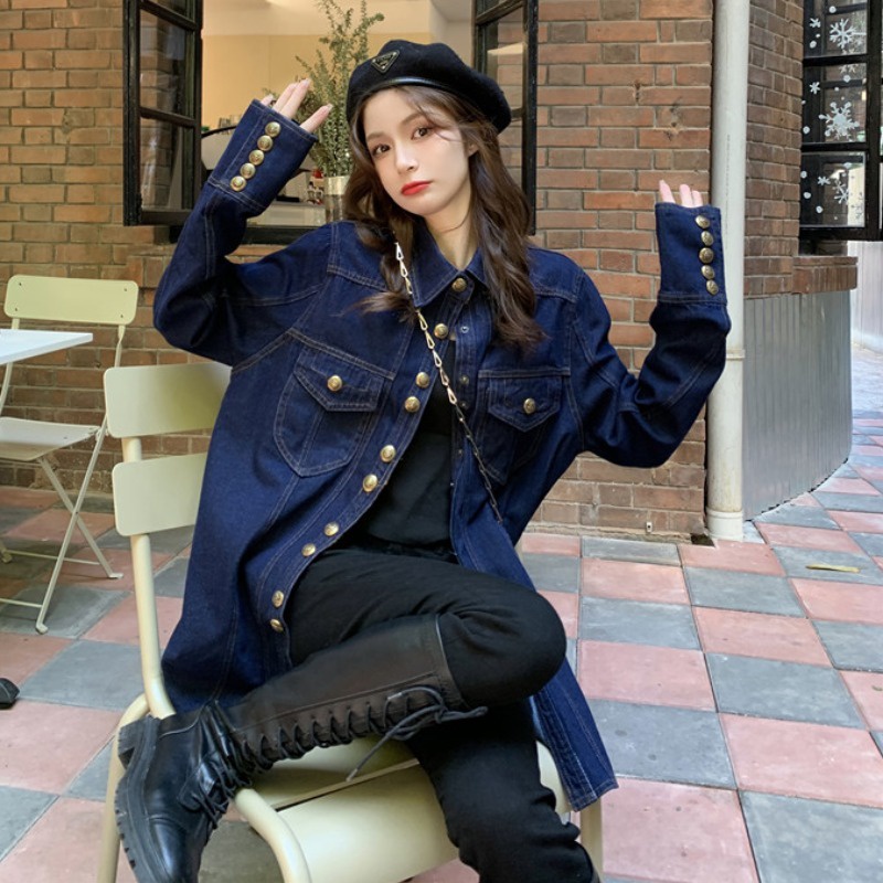 Áo Khoác Denim Đa Năng Phong Cách Hong Kong Thời Trang Xuân Thu 2023 Cho Nữ