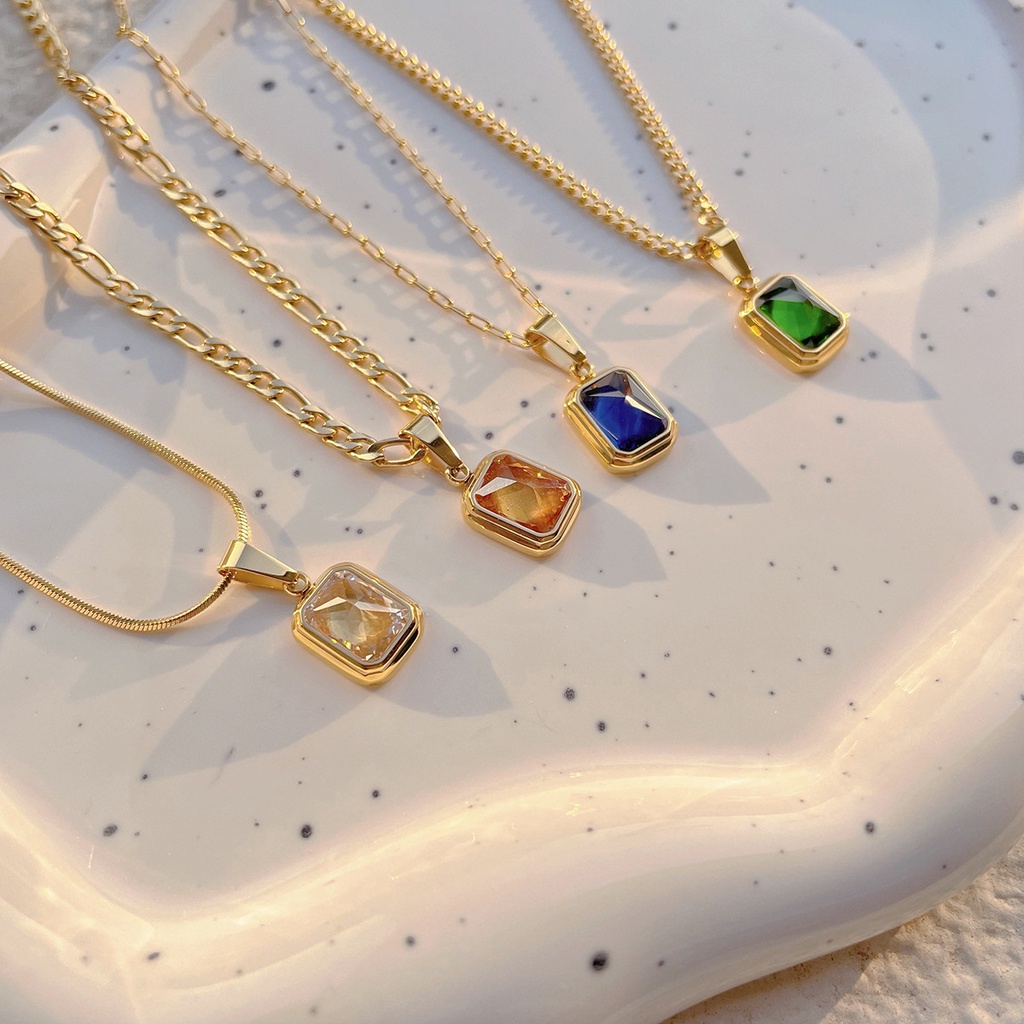 Dây chuyền nữ titan Eleanor Accessories mặt hình chữ nhật đính đá nhiều màu phụ kiện trang sức 5325