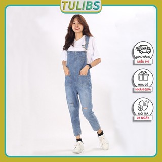 Yếm jean nữ dài ống rộng dáng suông ulzzang hàn quốc rách gối Tulibs YN01