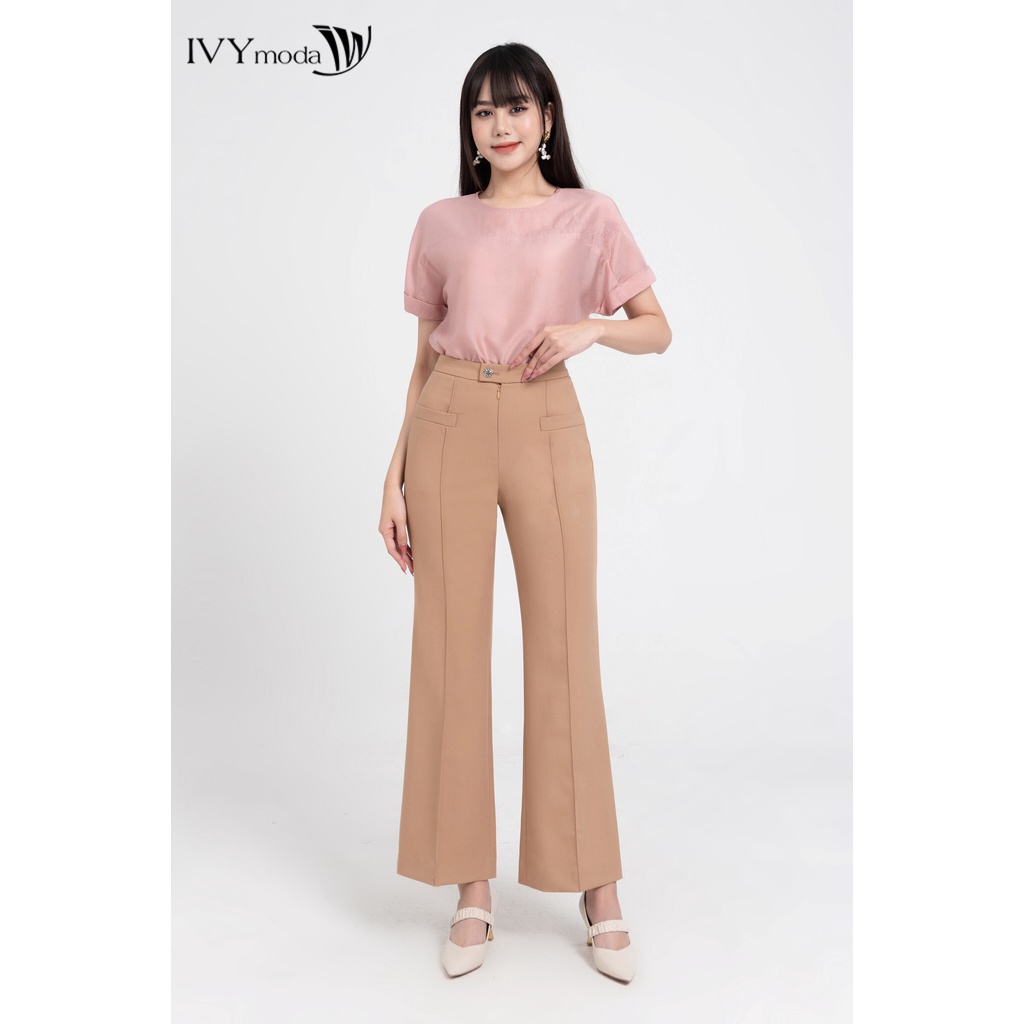 Quần ống loe may ly giữa nữ IVY moda MS 22M8048