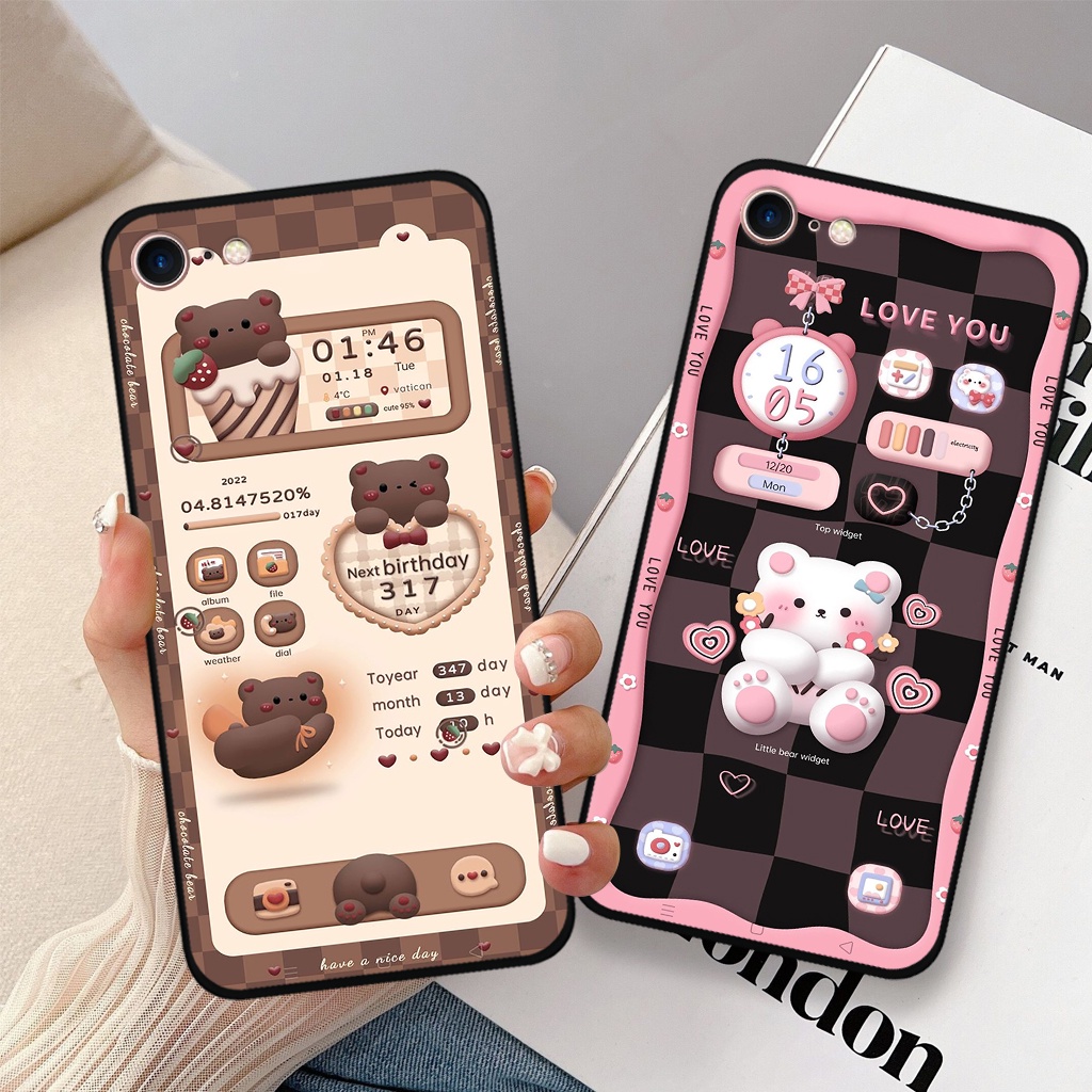 Ốp lưng Iphone 5/ 5S/ 6/ 6S/ 6 Plus/ 6s Plus/ 7/ 8/ se 2020 hoạ tiết 3D nền kẻ caro, gấu đáng yêu viền dẻo