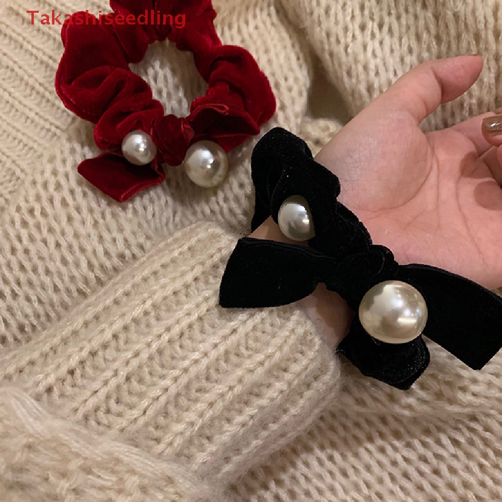 Dây Cột Tóc Nhung Thắt Nơ Màu Đen / Rượu Thanh Lịch Cho Nữ