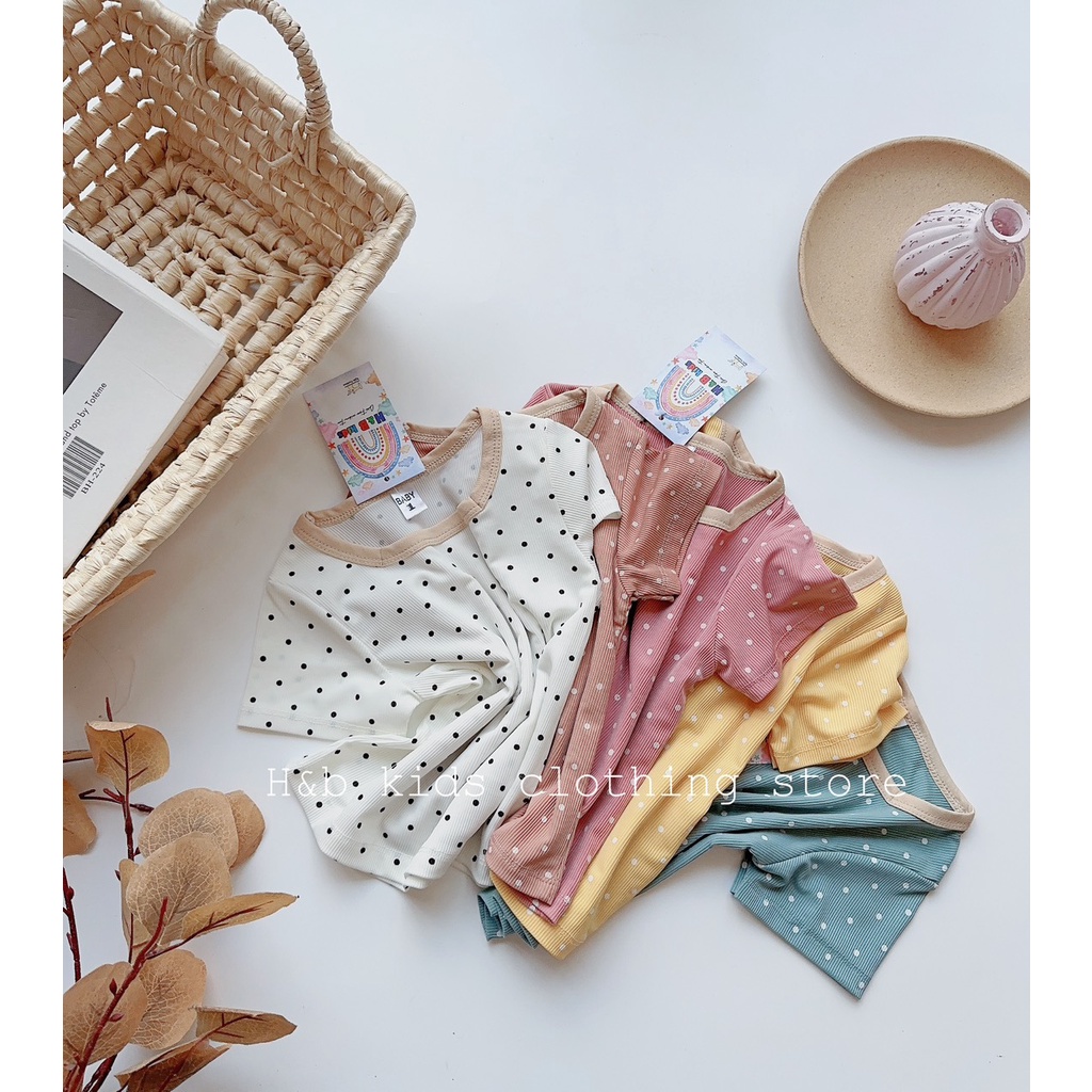 Bộ quần áo cộc tay thun tăm cho bé, họa tiết chấm bi siêu sinh M7 (6-18kg)