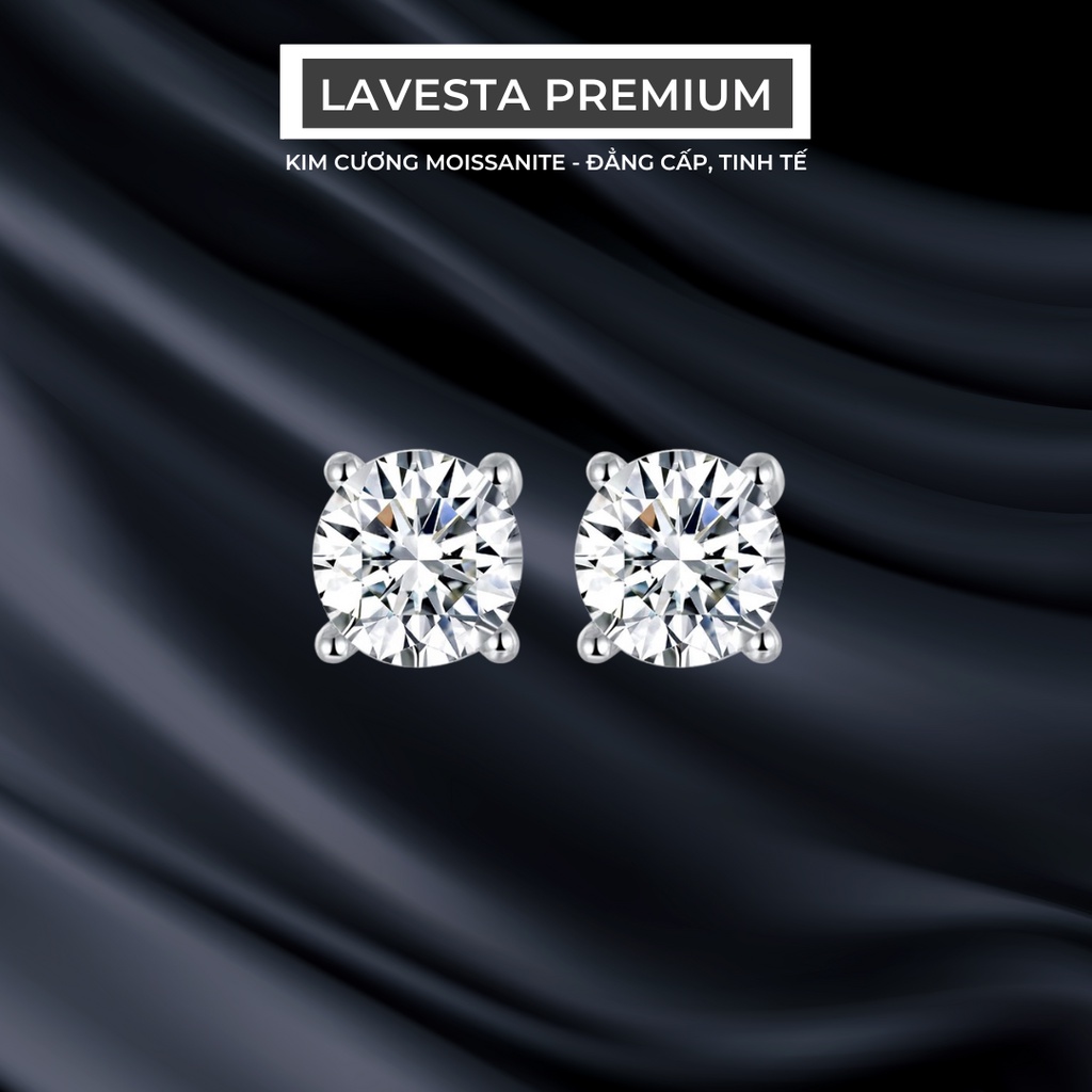 Bông tai kim cương nhân tạo Moissanite 5 ly kiểm định GRA mặt tròn mang vẻ đẹp hạnh phúc tròn đầy LAVESTA KC53