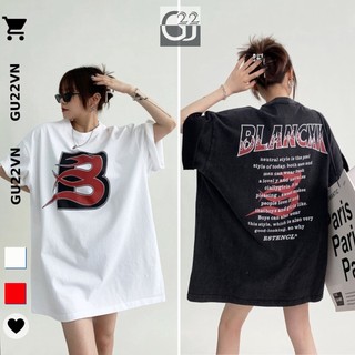 Áo thun tay lỡ chữ BLANCXK 100% cotton form rộng Hot hè 2023 áo phông nam nữ GU22VN
