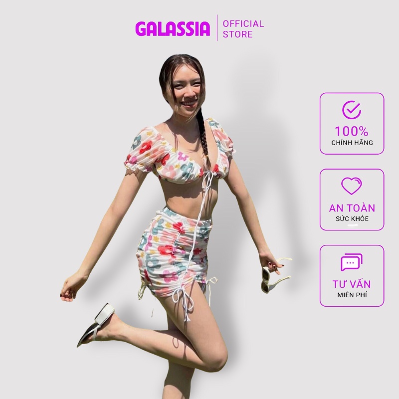 Bikini hoa đi biển đồ bơi nữ 3 mảnh sexy rút dây kín đáo tắm biển mùa hè GALASSIA