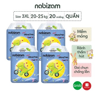 COMBO 4 Tã/Bỉm Quần Nabizam Ultra Thin Nội Địa Hàn Siêu Mỏng Nhẹ, Rãnh Chống Tràn Linh Hoạt Size 3XL20 Cho Bé Từ 20-25kg