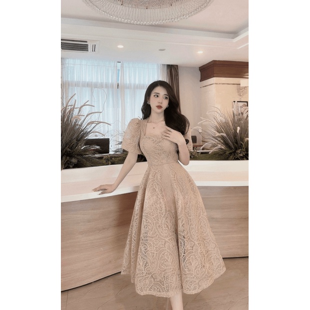 NGẬP TRÀN ƯU ĐÃI - ĐẦM REN TAY NGẮN CỔ VUÔNG ÔM EO DÁNG DÀI CỰC DUYÊN DÁNG NỮ TÍNH ĐI CHƠI DỰ TIỆC CƯỚI SIÊU LỘNG LẪY UP